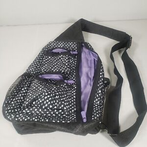 Thirty One Adjustable Sling Backpack BLK/WHT/PRPL Shoulder Bag Lots Of Pockets