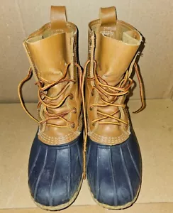 LL Bean Duck Boots Leather Brown / Navy 212880 Waterproof Women’s Size 8M - Picture 1 of 6
