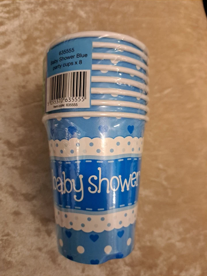 Blue boy Baby Shower spotty paper cups Pack of 8 Party Supplies Decorations - Image 1 of 1