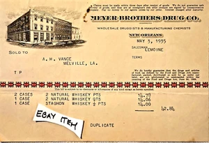 1935 BILLHEAD NEW ORLEANS MEYERS BROTHERS DRUG COMPANY whiskey pts. - Picture 1 of 1