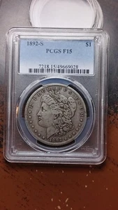 1892 S Morgan Silver Dollar $1 PCGS Fine F15 Very Nice 4879 - Picture 1 of 4