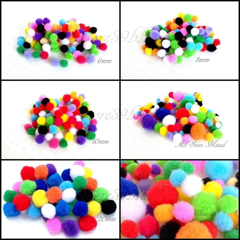 POM POMS CRAFTS Coloridas Tamaños Mixtos 6mm 8mm 10mm 20mm Fabricación de Tarjetas CALIDAD SUPERIOR