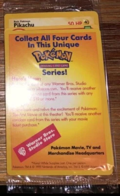 Sealed Pikachu Pokemon The First Movie WB Promo Black Star 1999 Card WOTC New - Image 1 of 2