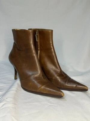 Dolce & Gabbana Vintage Cuero Marrón Botines Tacones Talla 38 - Hecho en Italia Foto 1 de 4