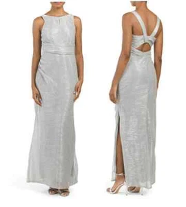 Abito Laundry by Shelli Segal taglia 6 Twist Back in jersey con lamina metallica $325 - Foto 1 di 11