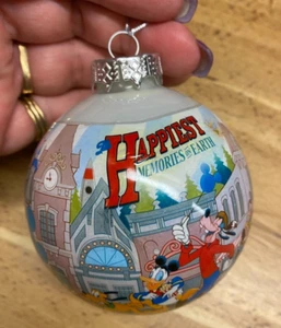 VTG Mickey Mouse Disney Happiest Place on Earth Glass Ball Christmas Ornament 3" - Picture 1 of 4