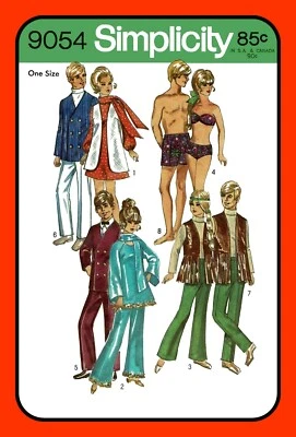11½" Girl Doll Clothing Sewing Pattern 12" Boy Doll Simplicity 9054 Vtg 1970 - Image 1 of 4