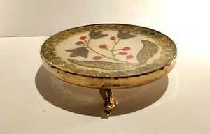 Joyería antigua de vidrio/metal dorado - Plato de sujeción nocturna 4 2/8" patas de delfín de 1900 - Imagen 1 de 10