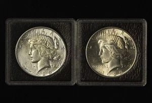 1925-PS $1 Peace Silver Dollar Pair in Plastic Holders - Free Shipping USA - Picture 1 of 3