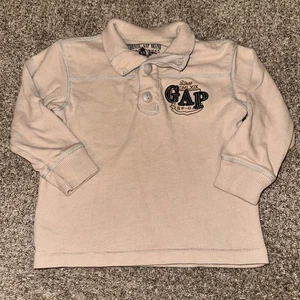 VINTAGE GAP KIDS tan Button Collar Sweater 4-5 Years LOGO polo fleece - Picture 1 of 7