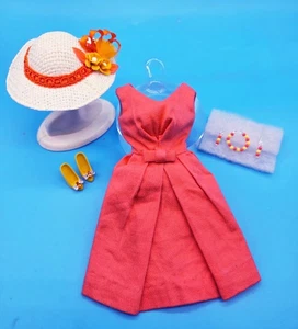 VINTAGE BARBIE CORAL CAMPUS BELLE DRESS PERFECT! - Picture 1 of 7