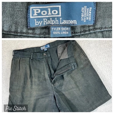 Pantalones cortos vintage Polo Ralph Lauren Tyler 100 % lino para hombre talla 36 (33) plisados Foto 1 de 4