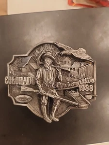 Vintage Gürtelschnalle Siskiyou Colorado 1988 Gedenkgravur Bergmann Metall - Bild 1 von 6