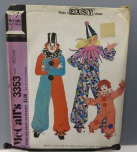 McCall's Make It Easy Please Clown Costumes Pattern #3353 Size Medium Cut 1972 - Picture 1 of 4