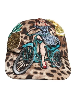 Auténtica gorra de béisbol para mujer Dolce & Gabbana marrón leopardo lentejuelas Sicilia Foto 1 de 4