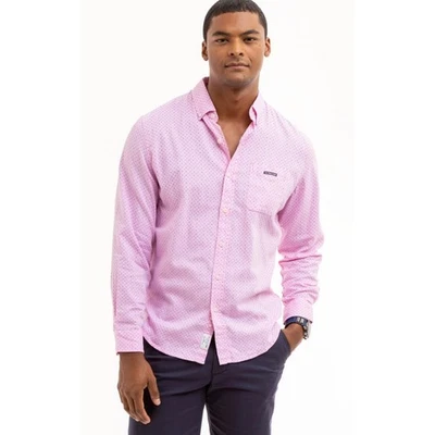 Camisa Polo Assn Para Hombres Mediana Manga Larga Estampado Punto Rosa Royal Oxford Caramelo Foto 1 de 4