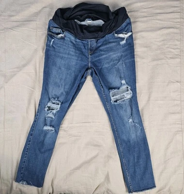 Old Navy Maternity Full Panel Distressed Skinny Jeans Sz 16 Medium Wash Ripped - Image 1 of 4
