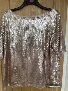 Monsoon Light Gold Sequin Top Size 20 - Picture 1 of 8
