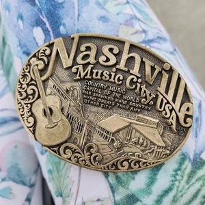 Nashville Music City USA Country Capitol Of The World Solid Brass Belt Buckle - Picture 1 of 2