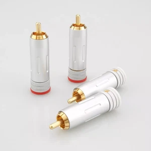 4 STCK. 24K Messing vergoldet RCA Stecker HiFi Audiokabel Stecker lötloser Adapter - Bild 1 von 11