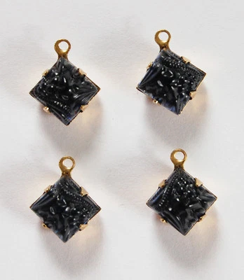 VINTAGE FLORAL RELIEF GLASS HIGH DOME BEAD PENDANTS SQUARE • 8mm • ASSORTED  - Image 1 of 3