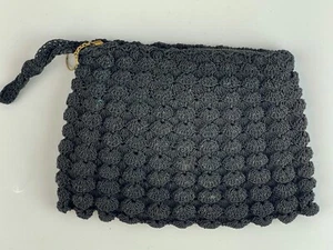 Vintage 1940's/50's Black Crocheted Clutch Evening Bag - Picture 1 of 3