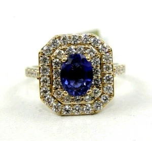 Natural Oval Blue Sapphire & Diamond Halo Solitaire Ring 14k Yellow Gold 2.88Ct - Picture 1 of 7
