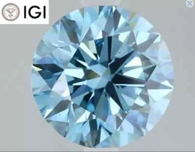 IGI Certified 2Ct Round Lab Grown CVD Diamond Fancy Vivid Blue Color VS1 Clarity - Image 1 of 2