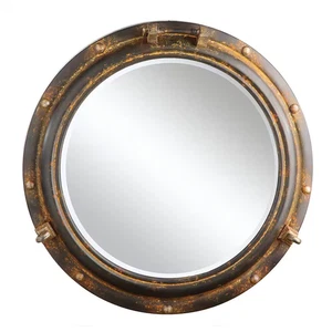 22 In. W X 22 In. H Metal Porthole Distressed Rust Decorative Mirror - Picture 1 of 12