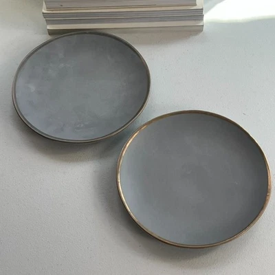 Crate & Barrel Salad Plates Set of 2 8.5" Earthenware Matte Addison Gray - Image 1 of 4