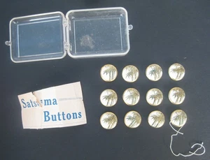 12 Vintage Satsuma Porcelain Buttons Bamboo Floral Gold Detail Japan 1/2" 1950s - Picture 1 of 5