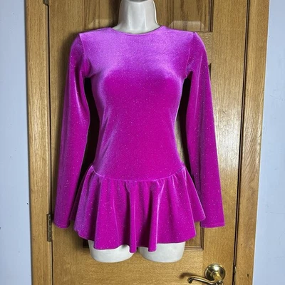 MONDOR Born To Skate Fucsia Terciopelo Brillo Figura Patinaje Vestido Adulto Pequeño Foto 1 de 4