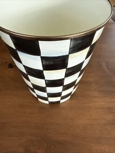 MacKenzie Childs Courtly Check Enamel Waste Bin Trash Can 9.5" Tall - Picture 1 of 11