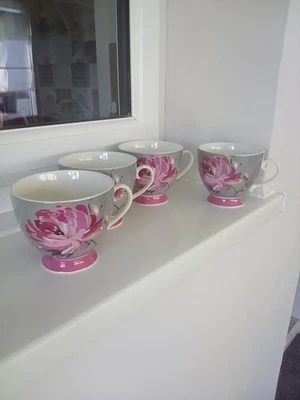 Kitchencraft China Rosa Flor Juego de 4 Tazas Nuevo Foto 1 de 4