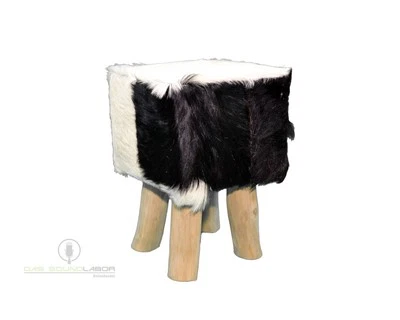 Hocker mit Ziegenfell Fell Sitzhocker Stuhl Teakholz Wohnen Vintage eckig *NEU* - Bild 1 von 4