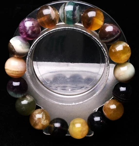 13.2mm Natural Watermelon Clear Fluorite Quartz Gemstone Round Beads Bracelet - Picture 1 of 6