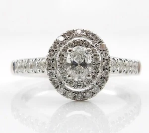 14K White Gold 0.50ctw Oval Cut Diamond Double Halo Engagement Ring Size 7 FZZ - Picture 1 of 8