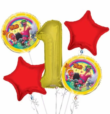 Trolls Feliz Cumpleaños Globo Ramo, Trolls Fiesta Cumpleaños (5 Globos) Foto 1 de 4