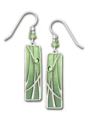 Adajio Pistachio Green Ombre Column w/Etched Reeds Overlay Pierced Earrings - Image 1 of 3