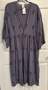 NWT! Time And True Cover Up SizeL- XL Blue Eyelet Button Front Long - Picture 1 of 6