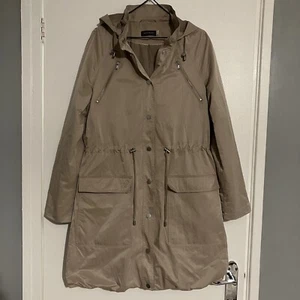 Neuwertiger Samt beige creme Parka Trench Regen Mantel Jacke Kapuze Gr. 10 Medium - Bild 1 von 14