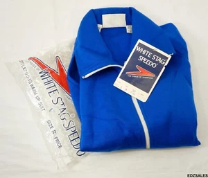 White Stag Speedo Vintage Blue Zip Down Warm Up Track Acrylic Jacket - Picture 1 of 11