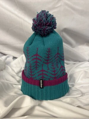 Patagonia Invierno Esquí Sombrero Gorro con Puff Ball Polvo Verde azulado y rosa Foto 1 de 3