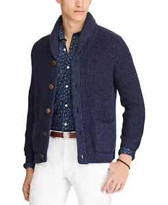 Polo Ralph Lauren Navy Heather Cotton Knit Shawl Neck Cardigan Sweater M New - Picture 1 of 3