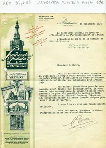Dépt 62 - Béthune 9 Rue A France - T Belle Entête du Syndicat d'Initiative 1934 - Picture 1 of 1