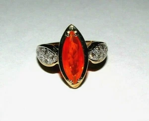 DAZZLING SECONDHAND 9ct YELLOW GOLD FIRE OPAL & DIAMOND COCKTAIL RING SIZE W - Picture 1 of 8