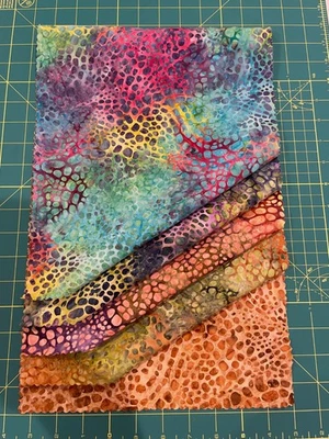 Batik Sample Card - 100% cotton - 5 fabrics - 11"w x  18"l -#213 - Image 1 of 2