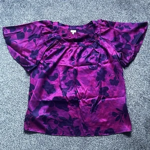 Whistles Top Womens 12 Pure Silk Magenta & Purple Floral Pattern Loose Fitting - Picture 1 of 20