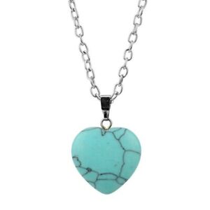 Sterling Silver Natural Created Turquoise Teardrop Heart Pendant Necklace