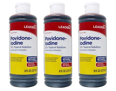 Leader Povidone Yodo 10% Solución Tópica 8 OZ para Prevención de Infecciones Paquete de 3 Foto 1 de 4